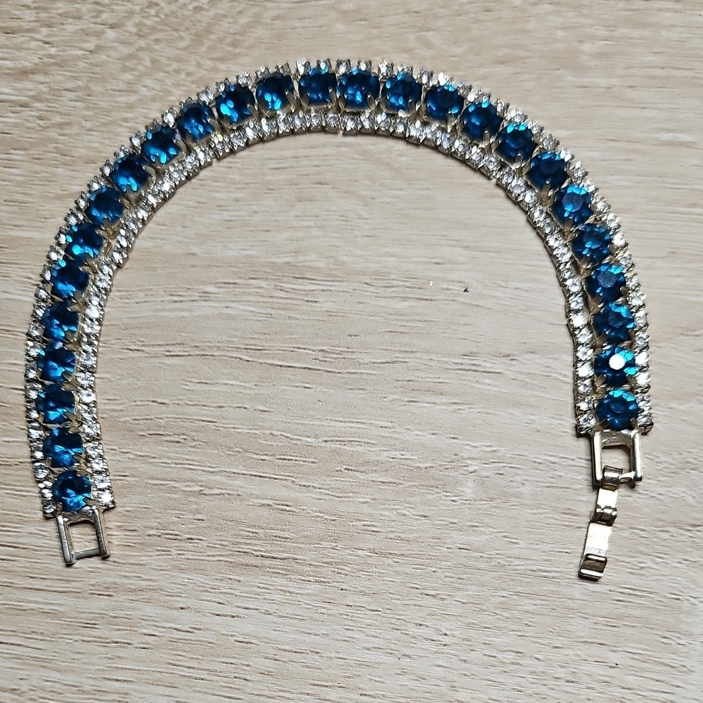 Brilliant Blue Crystal Double-Row Bracelet - Women's Jewelry